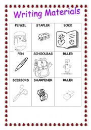 English Worksheet: WRITING MATERIALS