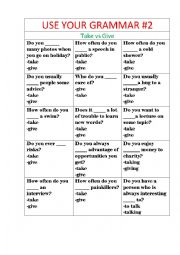English Worksheet: Use Your Grammar #2 Take vs Give