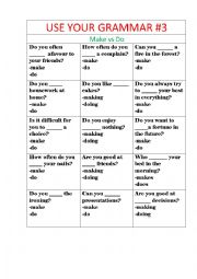 English Worksheet: Use Your Grammar #3 Make vs Do
