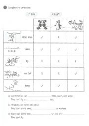 English Worksheet: Can and Cant - Abilities