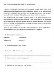 English Worksheet: comprehensions