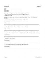 English Worksheet: Proper Nouns, Common Nouns, and Capitalization