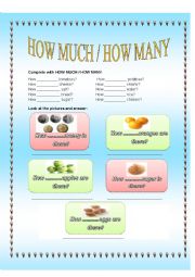 English Worksheet: how much / how many