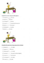 Preposition of Places combined with classroom materials.