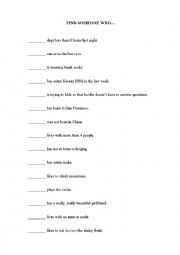 English Worksheet: Find Someone Who