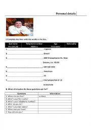 English Worksheet: Personal information