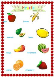 English Worksheet: Fruits 1/2