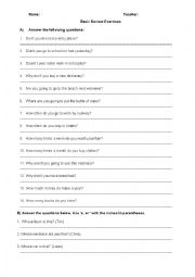 English Worksheet: Negative Questions/How Often/Going to/How many/How much/How many times/Whose/There Be/Comparatives