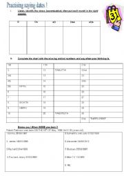 English Worksheet: practising saying dates