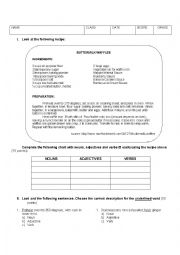 English Worksheet: Noun, Adjectives and Verbs in Recipes