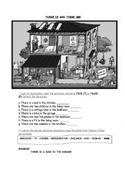 English Worksheet: there is there are and parts of the house
