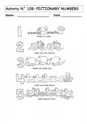 English Worksheet: No 128 NUMBERS PICTIONARY TO 5