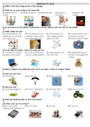 English Worksheet: Personality Quiz