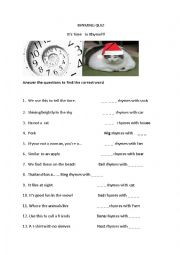 English Worksheet: Its Time to Rhyme- Rhyming Quiz