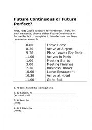 Future Continuous or Future Perfect Worksheet