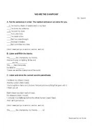 English Worksheet: We are the champions