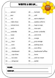 English Worksheet: A or an