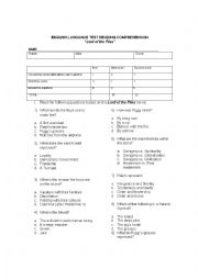 English Worksheet: LORD OF THE FLIES TEST (Based on Lord of the flies movie)