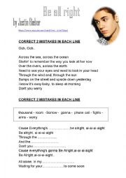 English Worksheet: SONG BE ALLRIGHT