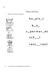 English Worksheet: preposition of place and places in the town