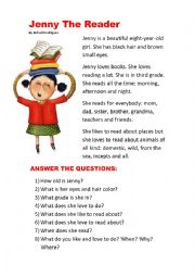 English Worksheet: Jenny the reader