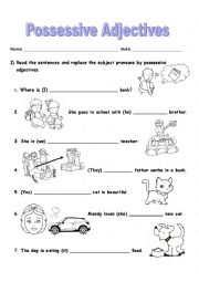 English Worksheet: Possessive adjectives handout