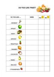 English Worksheet: Do you like fruit?