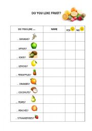 English Worksheet: Do you like fruit?