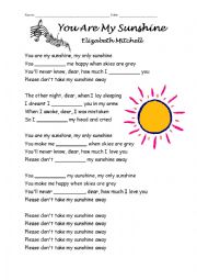 Fill-in-the-Gaps activity for You Are My Sunshine song