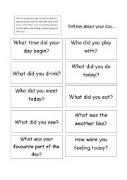 English Worksheet: Oral Language- Tell me about your day