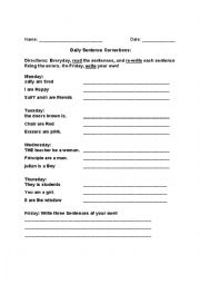 English Worksheet: Daily Sentence Corrections