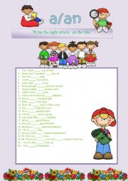 English Worksheet: a,an article