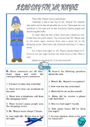 English Worksheet: A bad day for Mr Wayne - reading comprehension