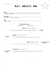 English Worksheet: all about me