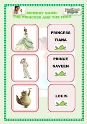 English Worksheet: Memory game: The princess and the frog