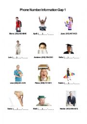 English Worksheet: Phone Number Information Gap Game