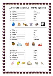 English Worksheet: ADJECTIVES and SIMILES