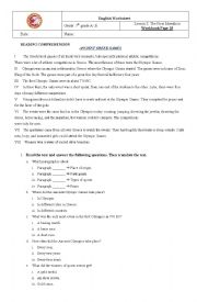 English Worksheet: Ancient Greek Games