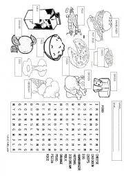 food wordsearch and vocabulary