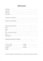 English Worksheet: Self introduction