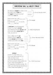 English Worksheet: Wrecking ball - Miley Cyrus