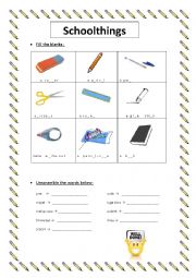 English Worksheet: school things