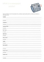 English Worksheet: Newspaper Article Intro Lesson 