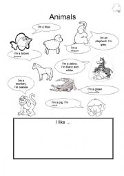 English Worksheet: Animals and colours