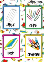 English Worksheet: School Items FLASHCARDS (1-5)