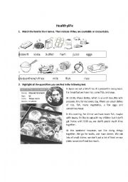 English Worksheet: healthy habits reading