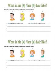 Physical Description - Hair - Sentence Structures Worksheet