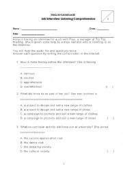 English Worksheet: Job Interview: Listening Comprehension