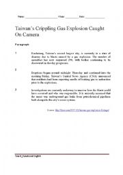 English Worksheet: Comprehension: Taiwan Gas Explosion