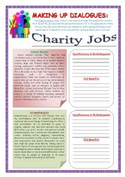 English Worksheet: Making up Dialogues:  Charity Jobs